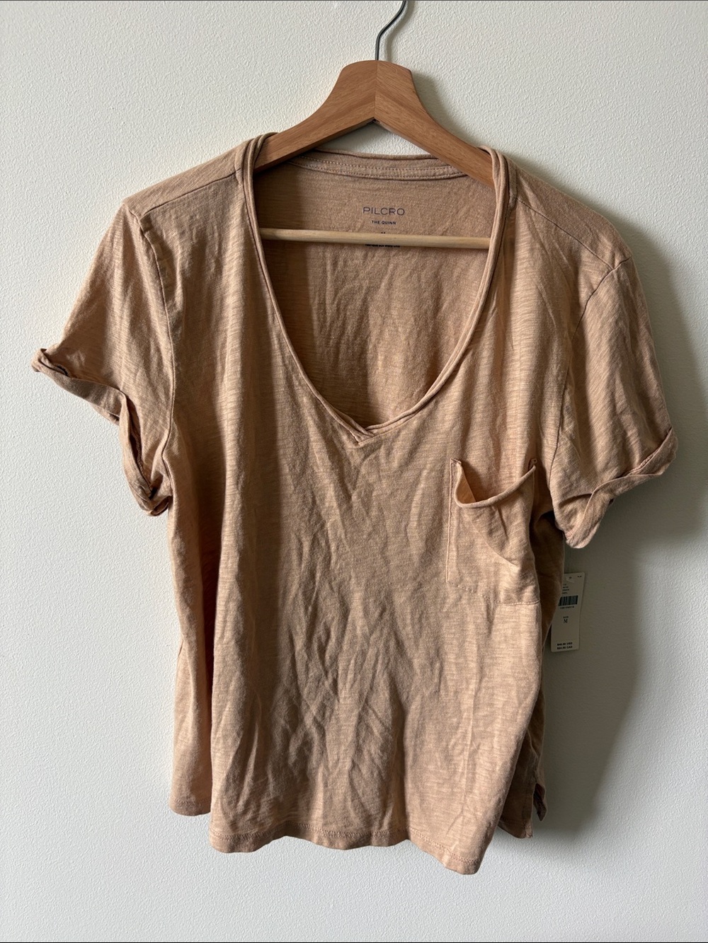 Pilcro Lightweight V-Neck Tee in Camel